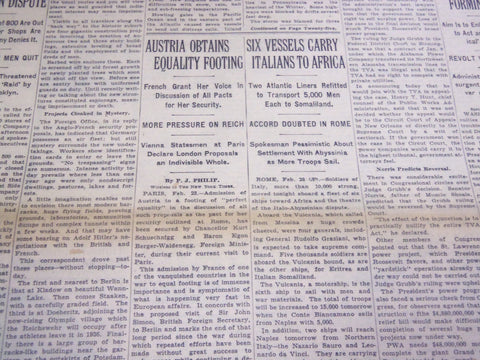1935 FEBRUARY 24 NEW YORK TIMES - SIX VESSELS CARRY ITALIANS TO AFRICA - NT 4921