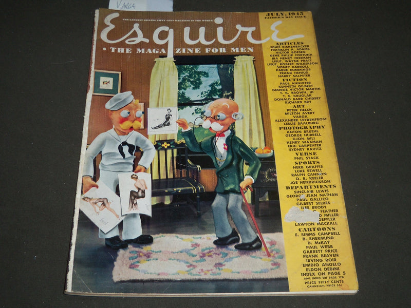 1945 JULY ESQUIRE MAGAZINE - VARGAS ILLUSTRATION - COVER AND ADS - ST 5067