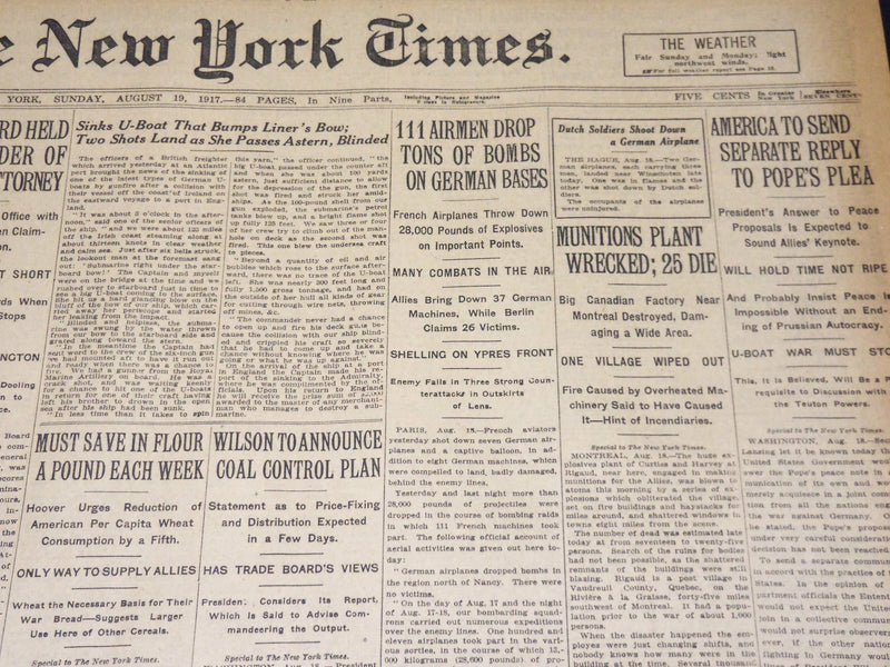 1917 AUGUST 19 NEW YORK TIMES - MUNITIONS PLANT WRECKED, 25 DIE - NT 8527