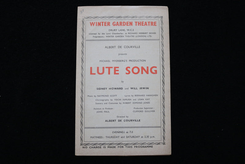 1948 LUTE SONG PROGRAM - YUL BRYNNER - WINTER GARDEN THEATRE - LONDON - K 1900