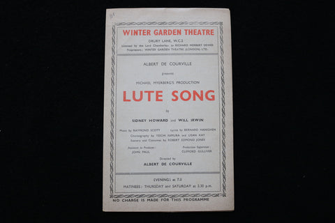 1948 LUTE SONG PROGRAM - YUL BRYNNER - WINTER GARDEN THEATRE - LONDON - K 1900
