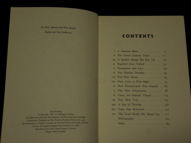 1961 WILLIAM PENN QUARTER HERO HARDCOVER BOOK BY HILDEGARDE DOLSON - KD 7300