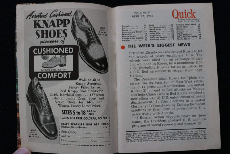 1953 APRIL 27 QUICK DIGEST MAGAZINE - DEBBIE REYNOLDS COVER - K 2424
