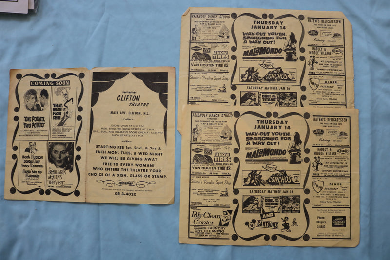 1960'S NEW CLIFTON THEATRE PROGRAMS - LOT OF 16 -CLIFTON, NJ - K 2538