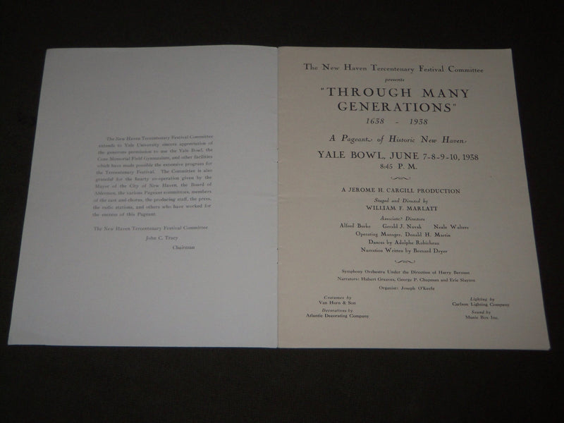 1938 OLD NEW HAVEN PAGEANT TERCENTENARY PROGRAM - YALE BOWL - J 2820
