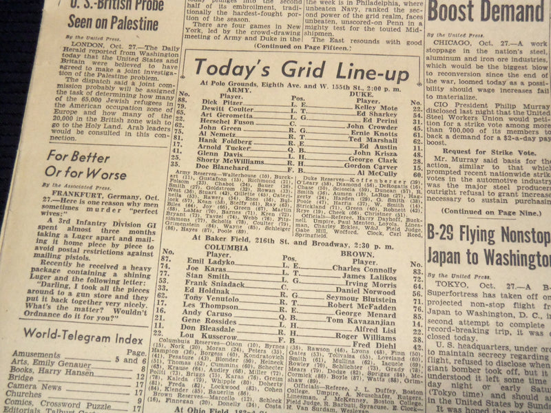 1945 OCTOBER 27 NEW YORK WORLD TELEGRAM - TRUMAN DEDICATES CARRIER - NP 4252N