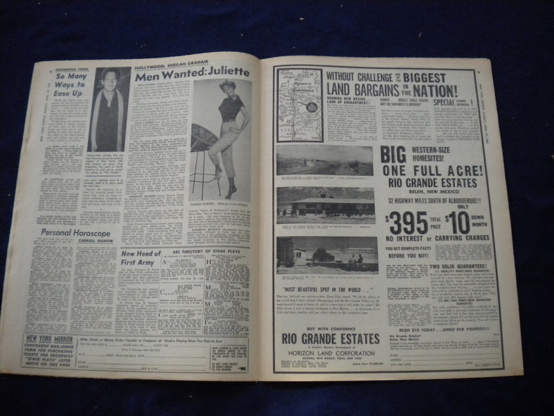1962 APRIL 29 NEW YORK MIRROR NEWSPAPER - TINA MADDISON COVER PHOTO - NP 6001