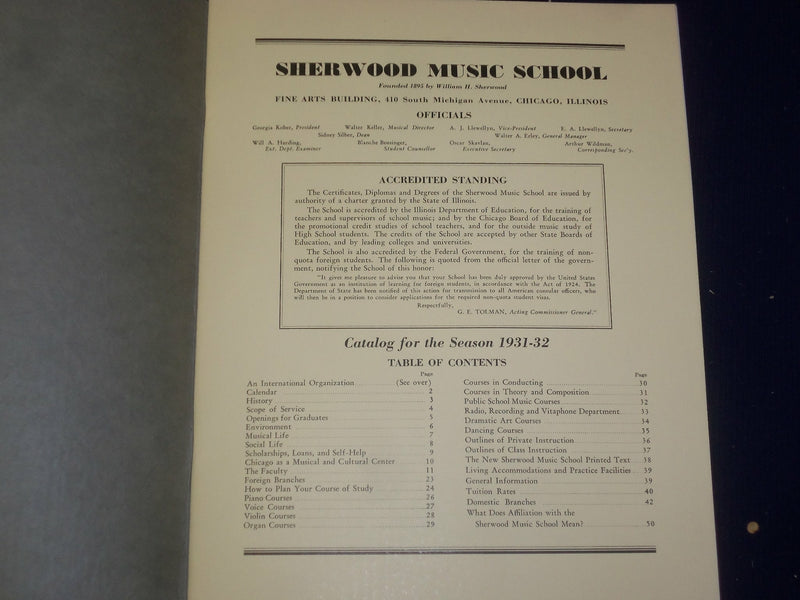 1931-1932 SHERWOOD MUSIC SCHOOL 37TH ANNUAL CATALOG & ENVELOPE - CHICAGO- J 4834