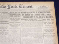 1917 MAY 11 NEW YORK TIMES - CITY UNITES IN HONOR OF JOFFRE AND VIVIANI- NT 9140