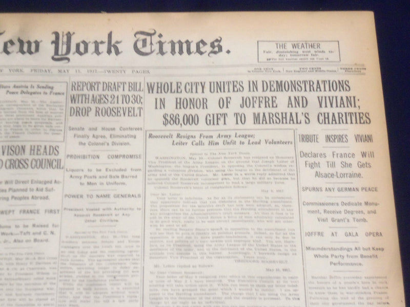 1917 MAY 11 NEW YORK TIMES - CITY UNITES IN HONOR OF JOFFRE AND VIVIANI- NT 9140