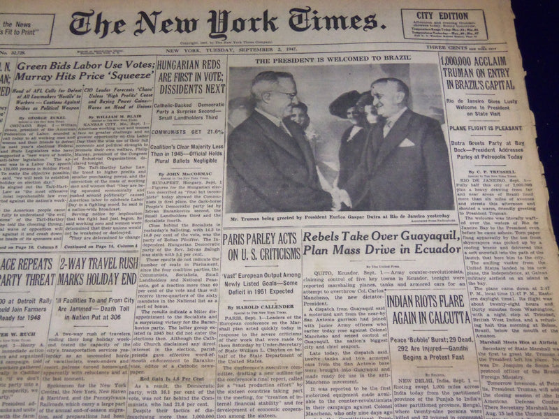 1947 SEPTEMBER 2 NEW YORK TIMES - CALCUTTA RIOTS FLARE AGAIN - NT 3435