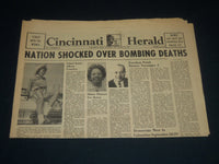 1963 SEPT 20 CINCINNATI HERALD NEWSPAPER - NATION SHOCKED OVER BOMBING - NP 4397