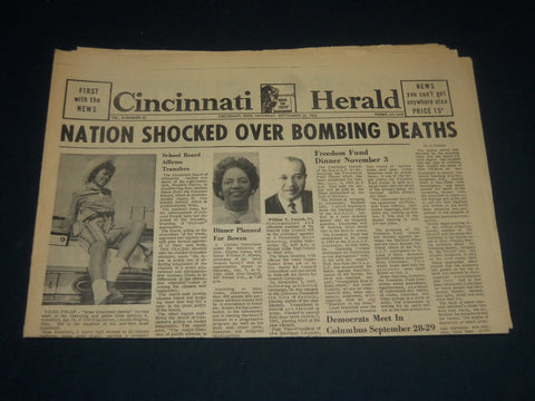 1963 SEPT 20 CINCINNATI HERALD NEWSPAPER - NATION SHOCKED OVER BOMBING - NP 4397
