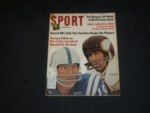 1965 NOVEMBER SPORT MAGAZINE - JOHNNY UNITAS & TOMMY MASON COVER - SP 8517