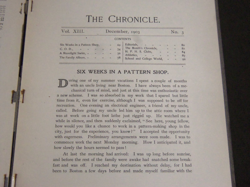 1903 DEC THE CHRONICLE MAGAZINE - HARTFORD PUBLIC HIGH SCHOOL - J 2338