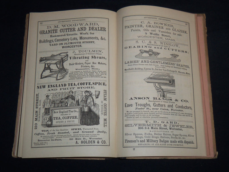 1869 WORCESTER DIRECTORY BY HENRY J. HOWLAND - MAP - KD 81U