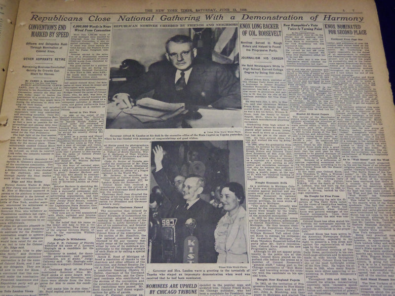 1936 JUNE 13 NEW YORK TIMES - KNOX NOMINATED FOR VICE PRESIDENT - NT 2108
