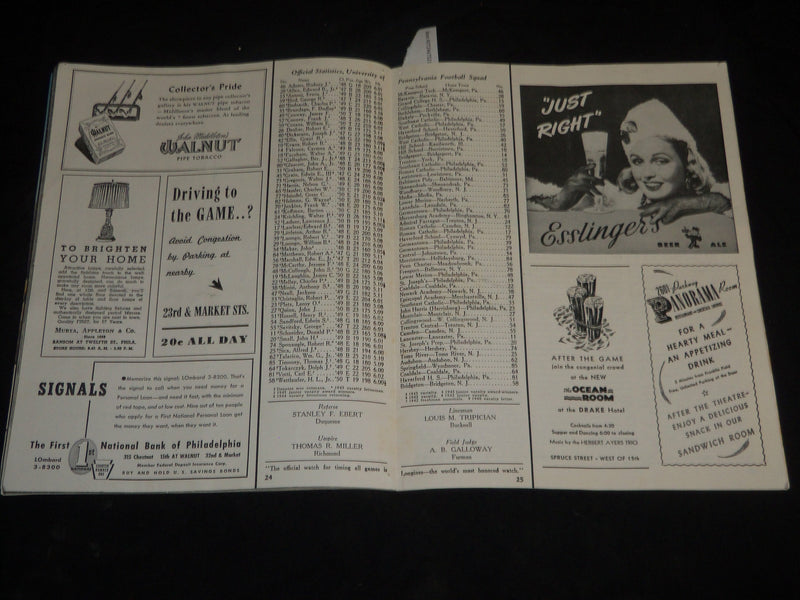 1946 OCTOBER 19 VIRGINIA VS. PENNSYLVANIA COLLEGE FOOTBALL PROGRAM - J 5761