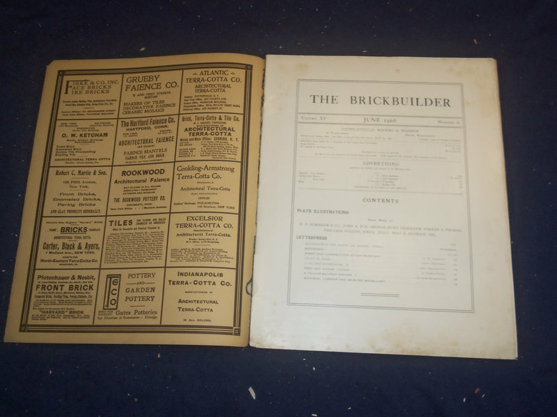 1906 JUNE THE BRICKBUILDER MAGAZINE - AN ARCHITECTURAL MONTHLY - ST 528K