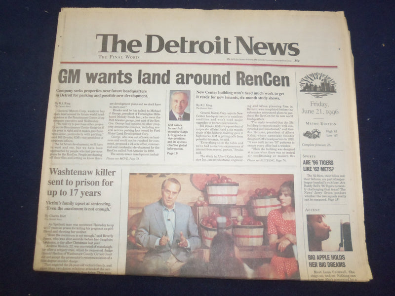 1996 JUNE 21 THE DETROIT NEWS NEWSPAPER - GM WANTS LAND AROUND RENCEN - NP 7195