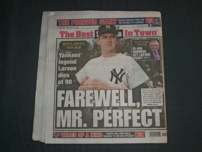 2020 JANUARY 2 NEW YORK POST NEWSPAPER - DON LARSEN DIED 1929-2020