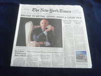2022 JANUARY 27 NEW YORK TIMES - SUPREME COURT JUSTICE STEPHEN BREYER TO RETIRE