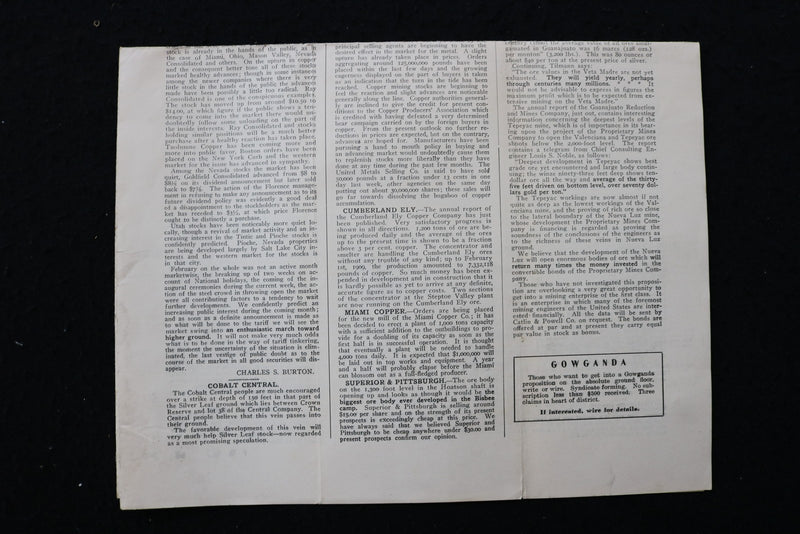 1909 MARCH 5 MINING NEWS BUREAU NEWSPAPER - CATLIN & POWELL CO. - K 2946