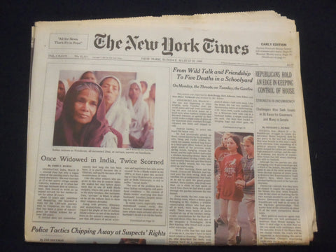 1998 MAR 29 NEW YORK TIMES NEWSPAPER -REPUBLICANS EDGE CONTROL OF HOUSE- NP 7125