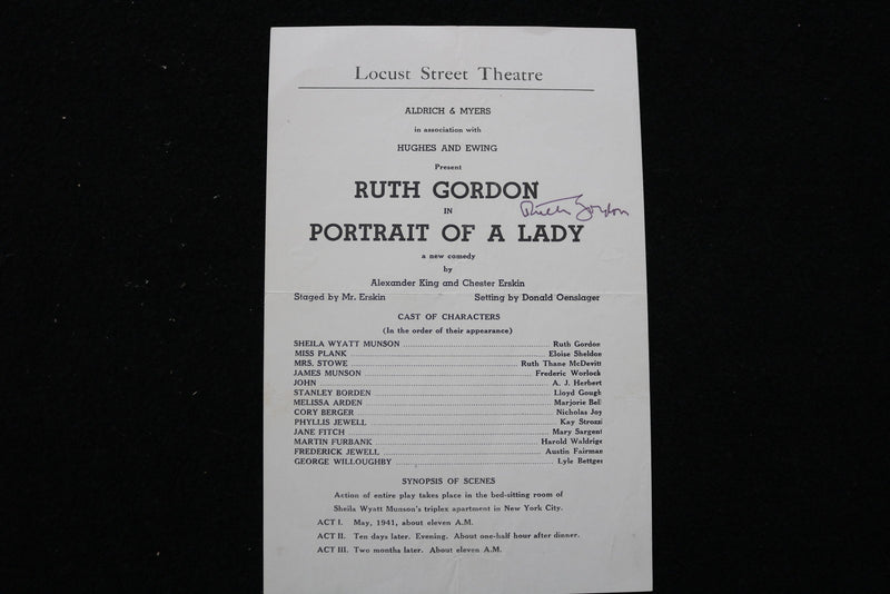 1930'S PORTRAIT OF A LADY PROGRAM - RUTH GORDON SIGNED - K 2865