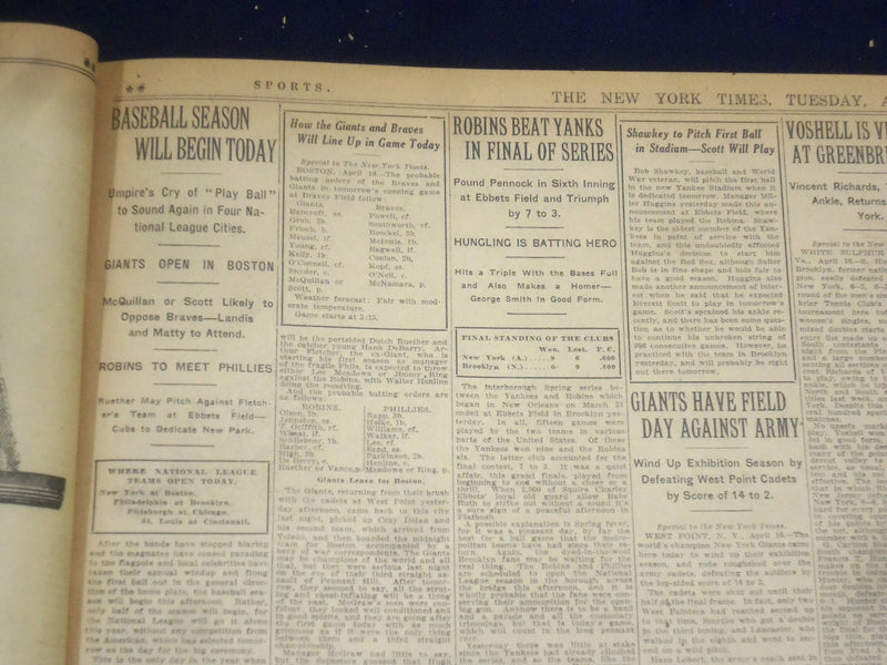 1923 APRIL 17 NEW YORK TIMES - SHAWKEY TO PITCH FIRST BALL IN STADIUM - NT 8359