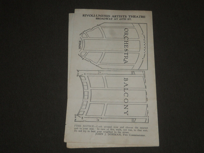 1928 RIVOLI UNITED ARTISTS PROGRAM - BROADWAY AT 49TH STREET - J 2393