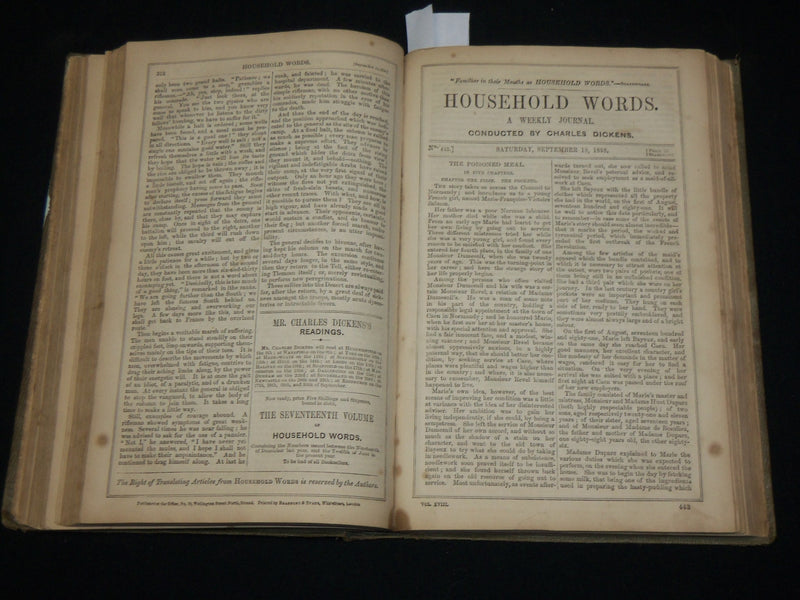 1858 HOUSEHOLD WORDS WEEKLY JOURNAL VOLUME 18 - CHARLES DICKENS - KD 6357