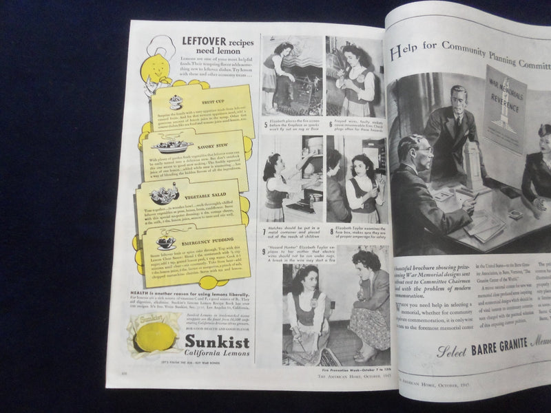 1945 OCTOBER THE AMERICAN HOME MAGAZINE -ELIZABETH TAYLOR, JR. FIREMEN- SP 6118O