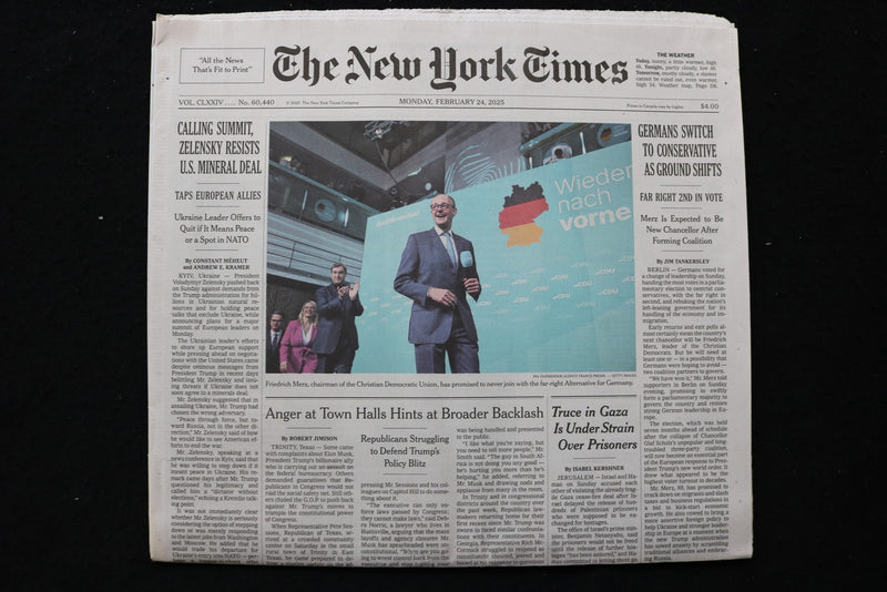 2025 FEB 24 NEW YORK TIMES - CALLING SUMMIT, ZELENSKY RESISTS U.S. MINERAL DEAL