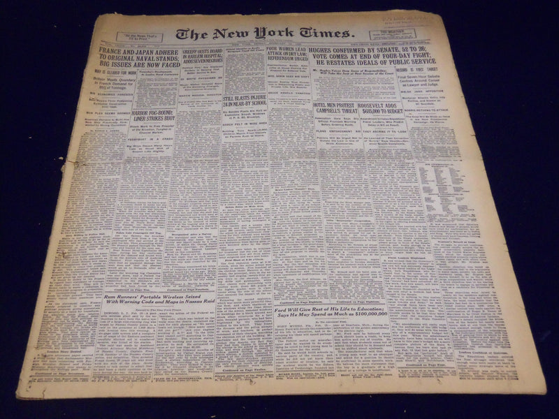 1930 FEBRUARY 14 NEW YORK TIMES - HUGHES CONFIRMED AS CHIEF JUSTICE - NT 1562