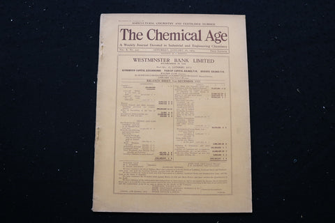 1924 JAN 26 THE CHEMICAL AGE MAGAZINE - WESTMINSTER BANK LTD COVER - SP 4190H