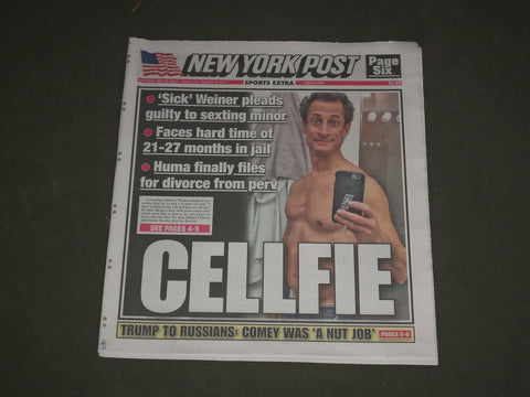 2017 MAY 20 NEW YORK POST NEWSPAPER - ANTHONY WEINER - PLEADS GUILTY TO SEXTING