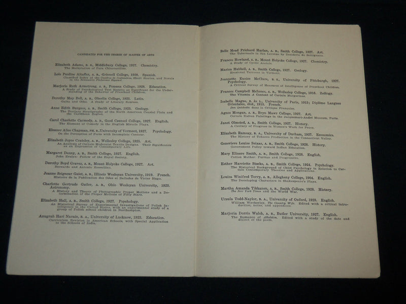 1929 JUNE 17 SMITH COLLEGE 51ST COMMENCEMENT PROGRAM - J 6638