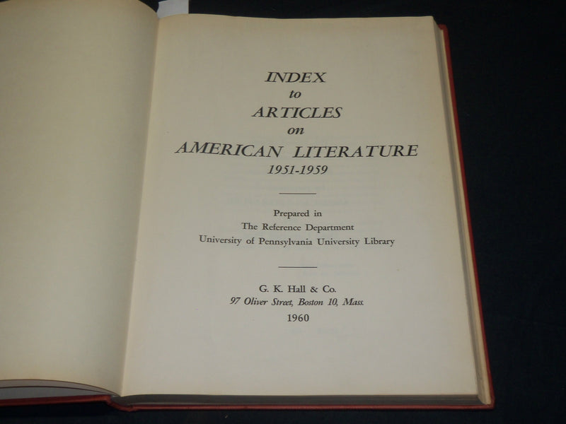 1960 INDEX TO ARTICLES ON AMERICAN LITERATURE BOOK - LIMITED EDITION - KD 1176G
