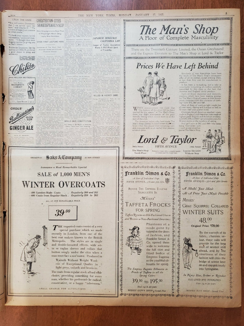 1921 JANUARY 17 NEW YORK TIMES - COMMISSIONER ENRIGHT TO QUIT TODAY - NT 8096