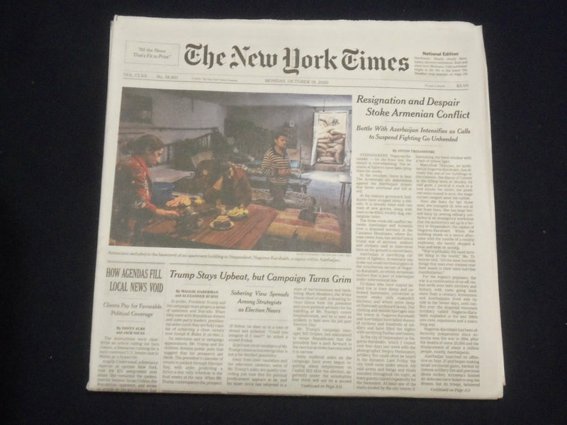 2020 OCTOBER 19 NEW YORK TIMES - TRUMP STAYS UPBEAT, BUT CAMPAIGN TURNS GRIM