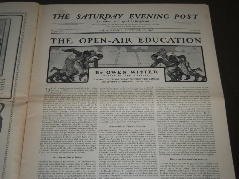 1902 OCTOBER 25 THE SATURDAY EVENING POST MAGAZINE - ILLUSTRATED COVER- SP 1063