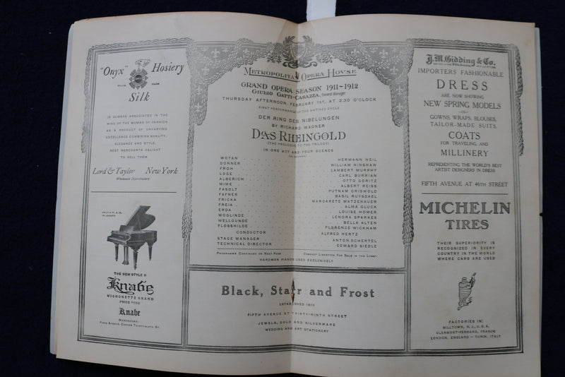 1912 FEB 1 METROPOLITAN OPERA HOUSE- DAS RHEINGOLD PROGRAM - H. WEIL - K 1612