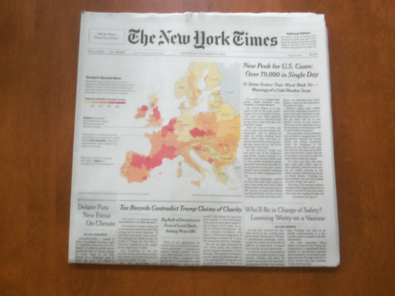 2020 OCTOBER 24 NEW YORK TIMES- NEW PEAK FOR US CASES: OVER 79,000 IN SINGLE DAY