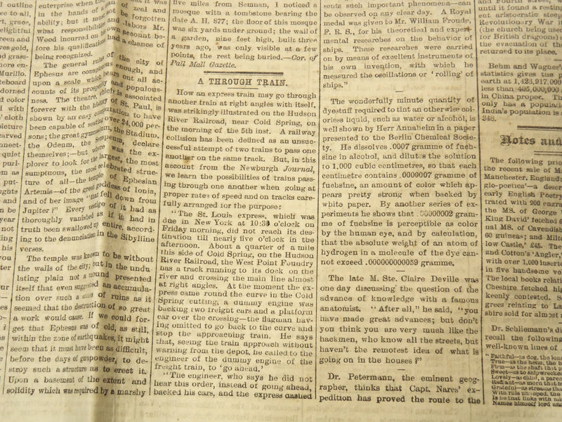 1877 JANUARY 18 NEW YORK OBSERVER NEWSPAPER - A THROUGH TRAIN - NP 8979