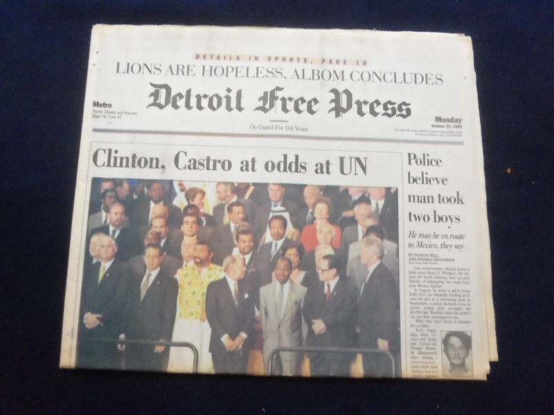 1995 OCT 23 DETROIT FREE PRESS NEWSPAPER -CLINTON, CASTRO AT ODDS AT UN- NP 7257