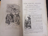 1873 OUR YOUNG FOLKS ILLUSTRATED MAGAZINE LOT OF 12 - GREAT STORIES - WR 105P