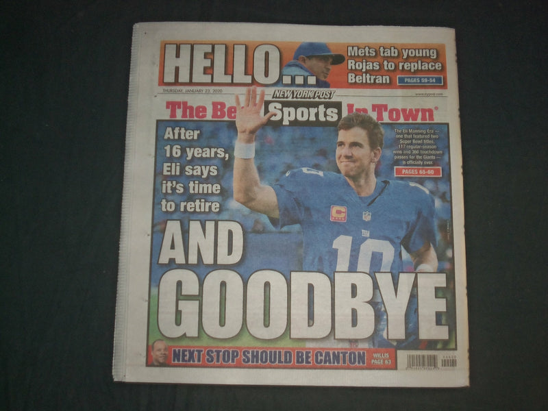 2020 JANUARY 23 NEW YORK POST NEWSPAPER -ELI MANNING RETIRES - WEINSTEIN TRIAL