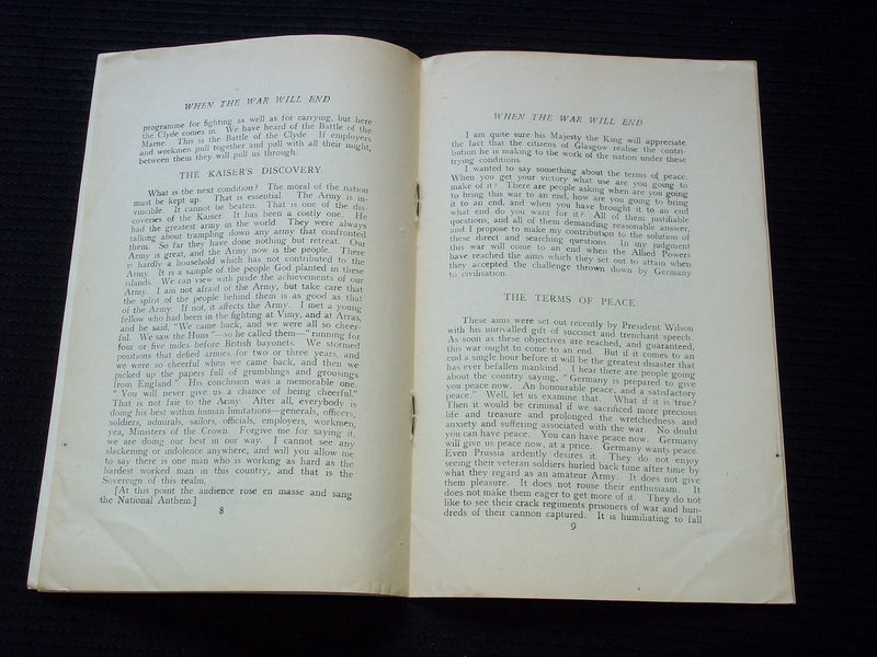 1917 WHEN WILL THE WAR END SOFTCOVER BOOK BY LLOYD GEORGE - J 7170