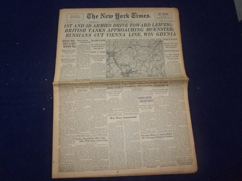 1945 MARCH 29 NEW YORK TIMES - 1ST AND 3D ARMIES DRIVE TOWARD LEIPZIG - NP 6680